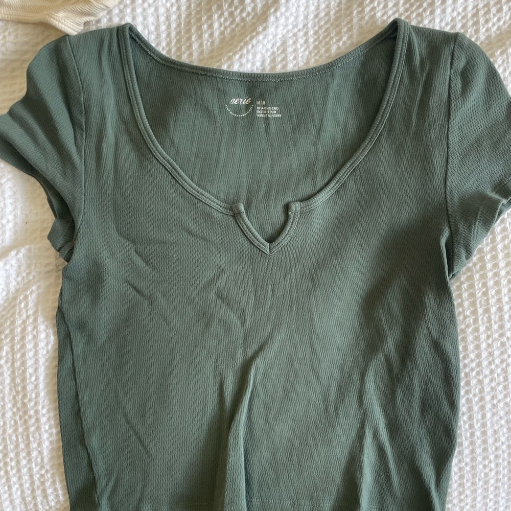 Aerie T-Shirt Pack of Two - White/Cream, Sage Green